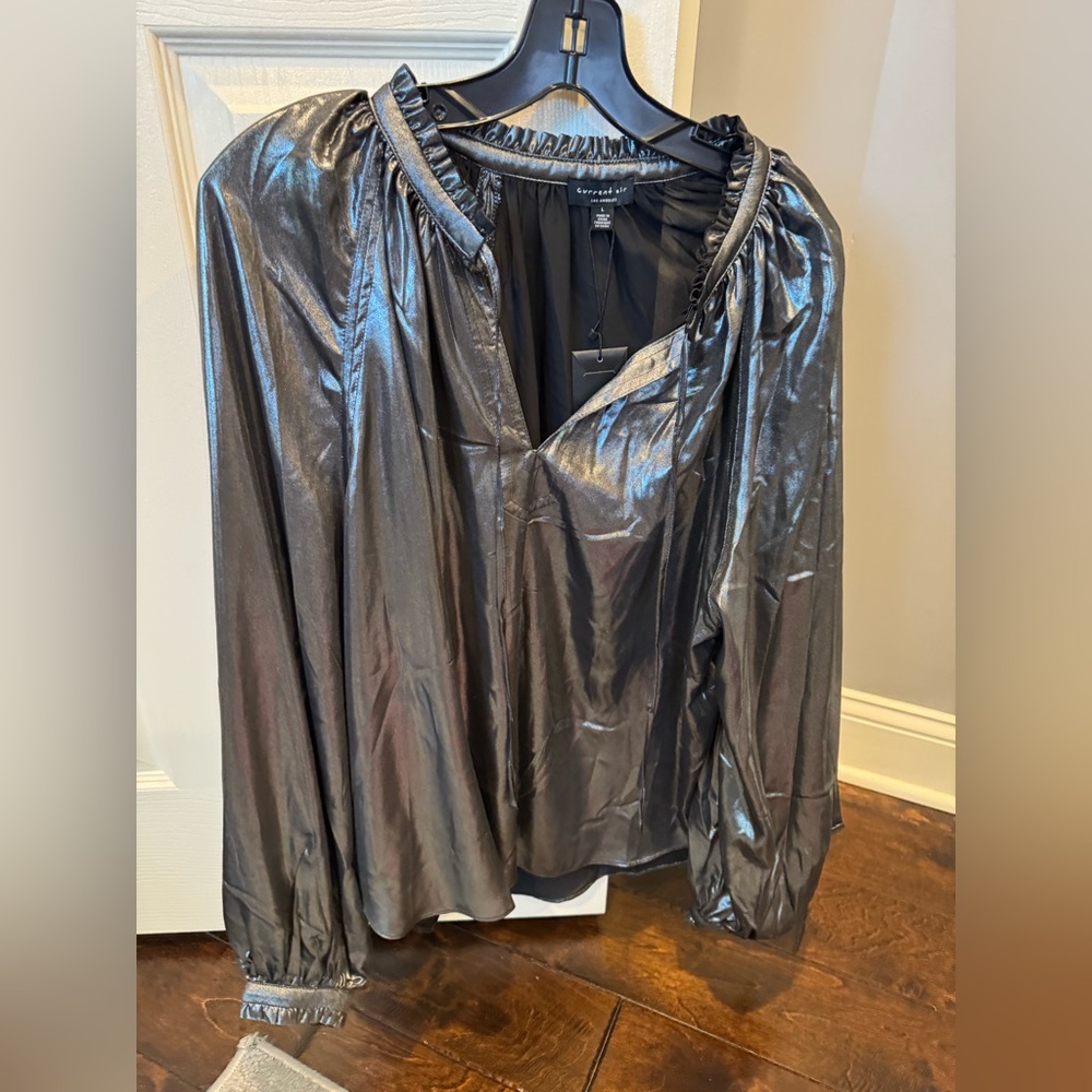 NWT Current Air Metallic Silver Blouse
